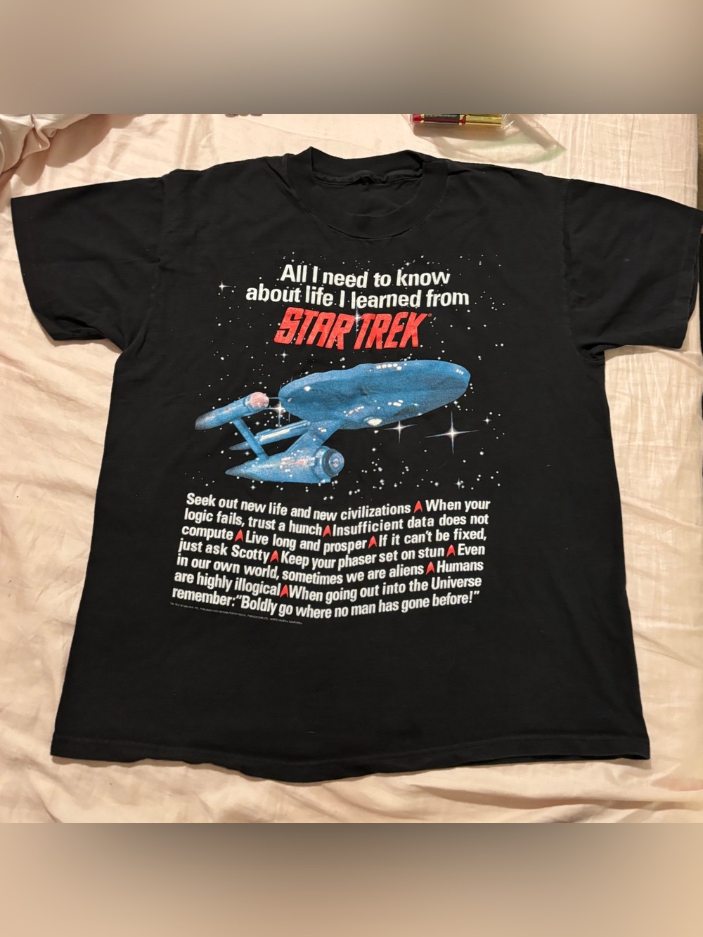 StarTrek Vintage Tee All I Need To Know About Life - Black w USS Enterprise 1994